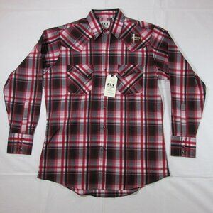 Ely Cattleman Men's MD Long Sleeve Plaid Western Snap Shirt - Red/Black/Gray